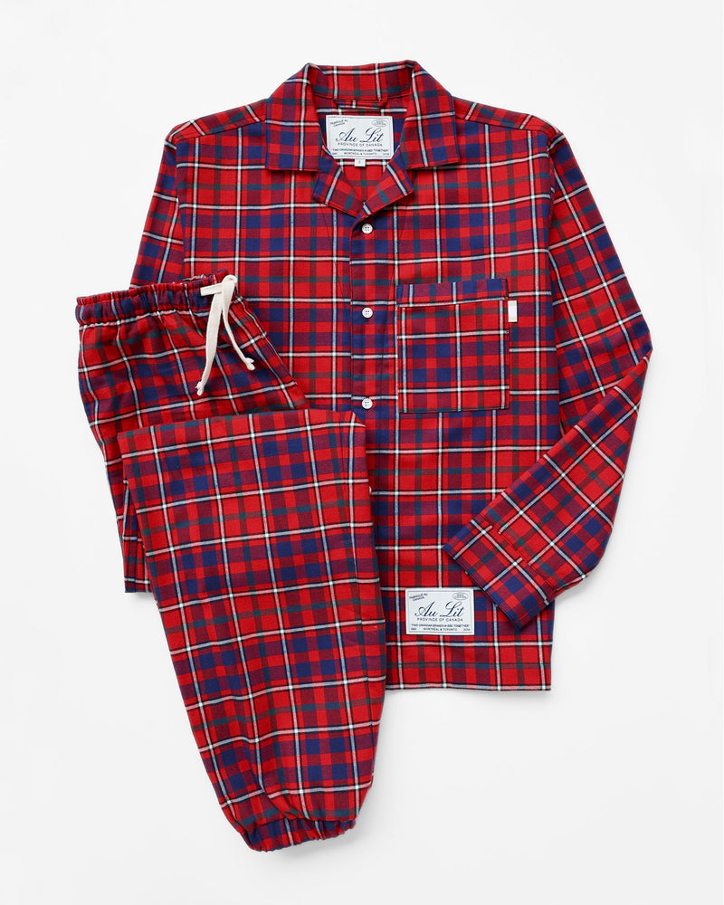 Plaid Flannel Pyjama Shirt Red - Unisex - Au Lit x Province of Canada -  Made in Canada