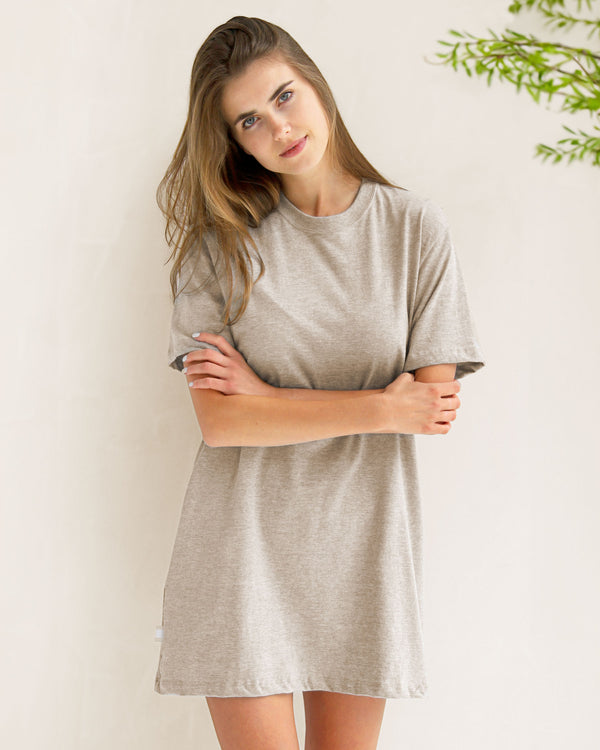 Made in Canada 100% Cotton Pocket T-Shirt Dress Oatmeal - Province of Canada