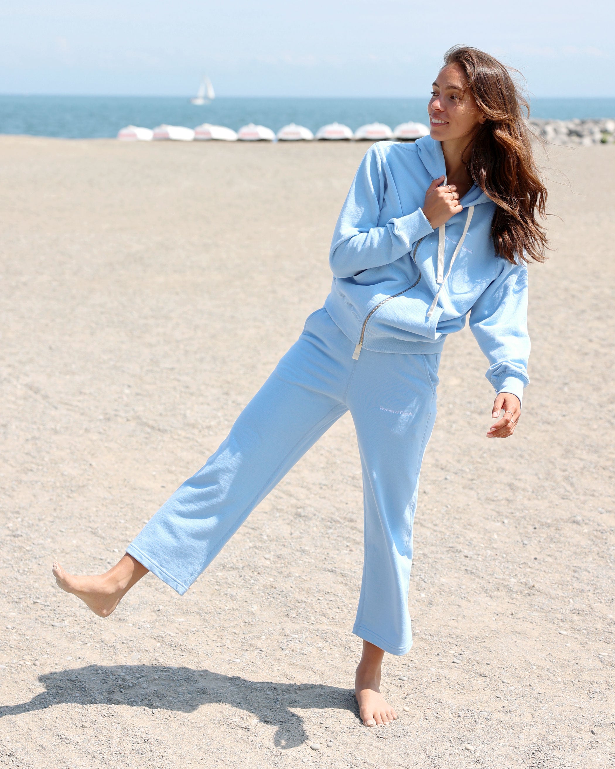 Made in Canada 100% Cotton Wide Leg Cropped French Terry Sweatpant Sky Blue - Unisex - Province of Canada