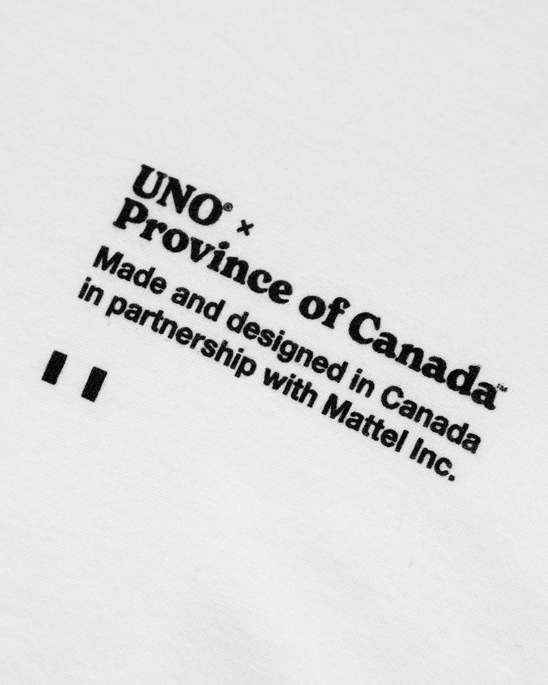 UNO Card Up Your Long Sleeve Tee White Unisex - Made in Canada - Province of Canada