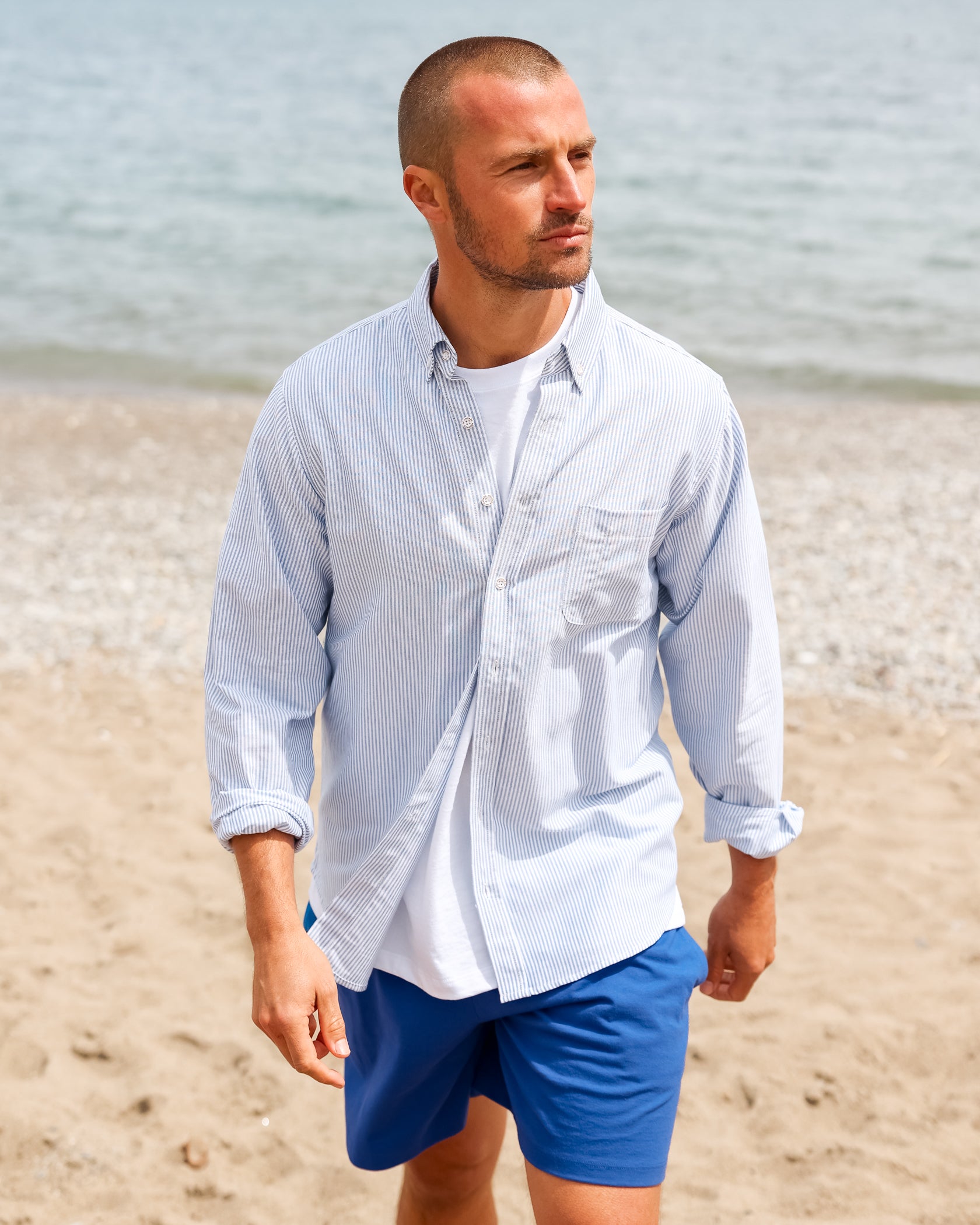 Oxford Stripe Shirt Royal - Unisex - Made in Canada - Province of