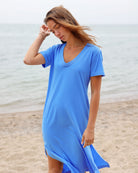 Made in Canada 100% Organic Cotton V-Neck Midi T-Shirt Dress Super Blue Province of Canada