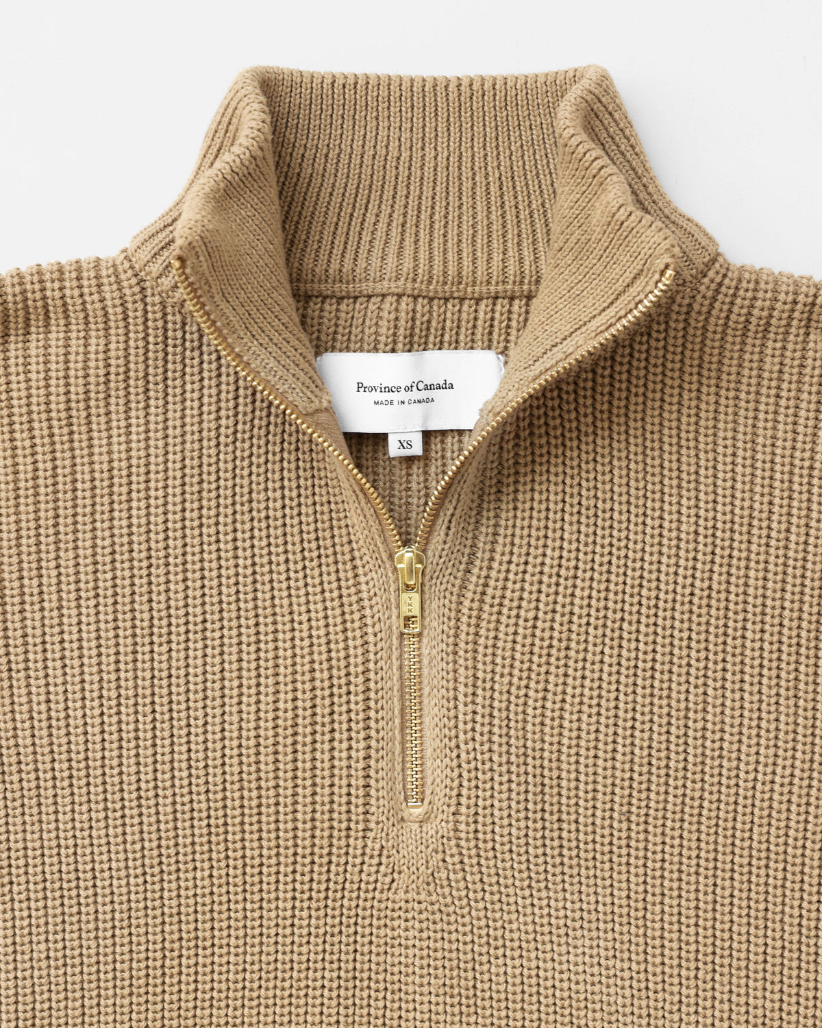 Made in Canada 100% Cotton Knit Half Zip Sweater Taupe Camel Beige - Unisex - Province of Canada