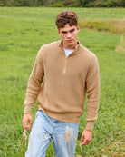 Made in Canada 100% Cotton Knit Half Zip Sweater Taupe Camel Beige - Unisex - Province of Canada