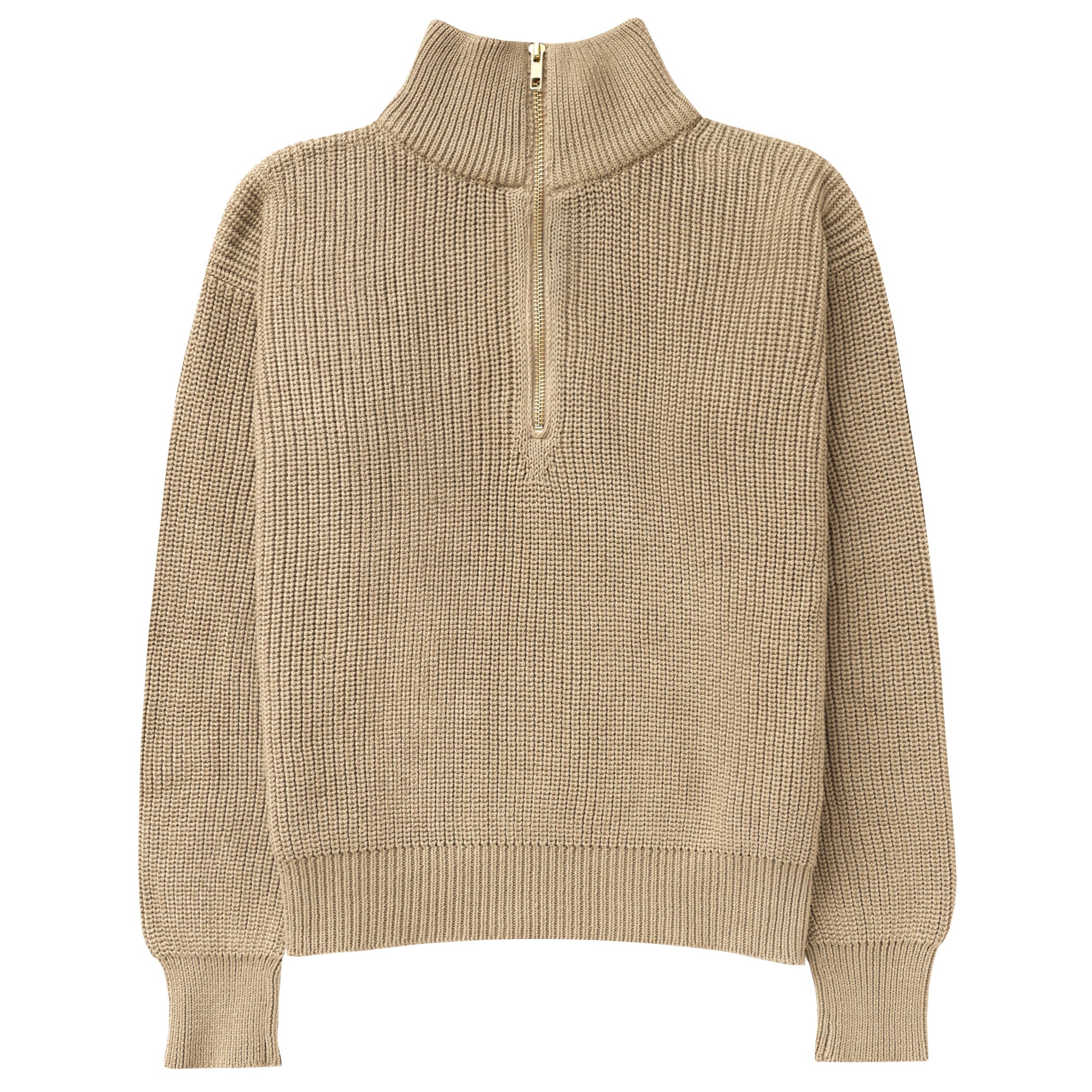 Made in Canada 100% Cotton Knit Half Zip Sweater Taupe Camel Beige - Unisex - Province of Canada