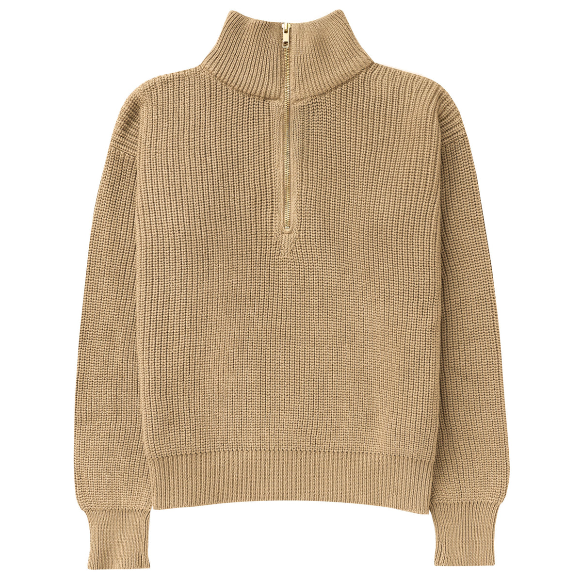Made in Canada 100% Cotton Knit Half Zip Sweater Taupe Camel Beige - Unisex - Province of Canada