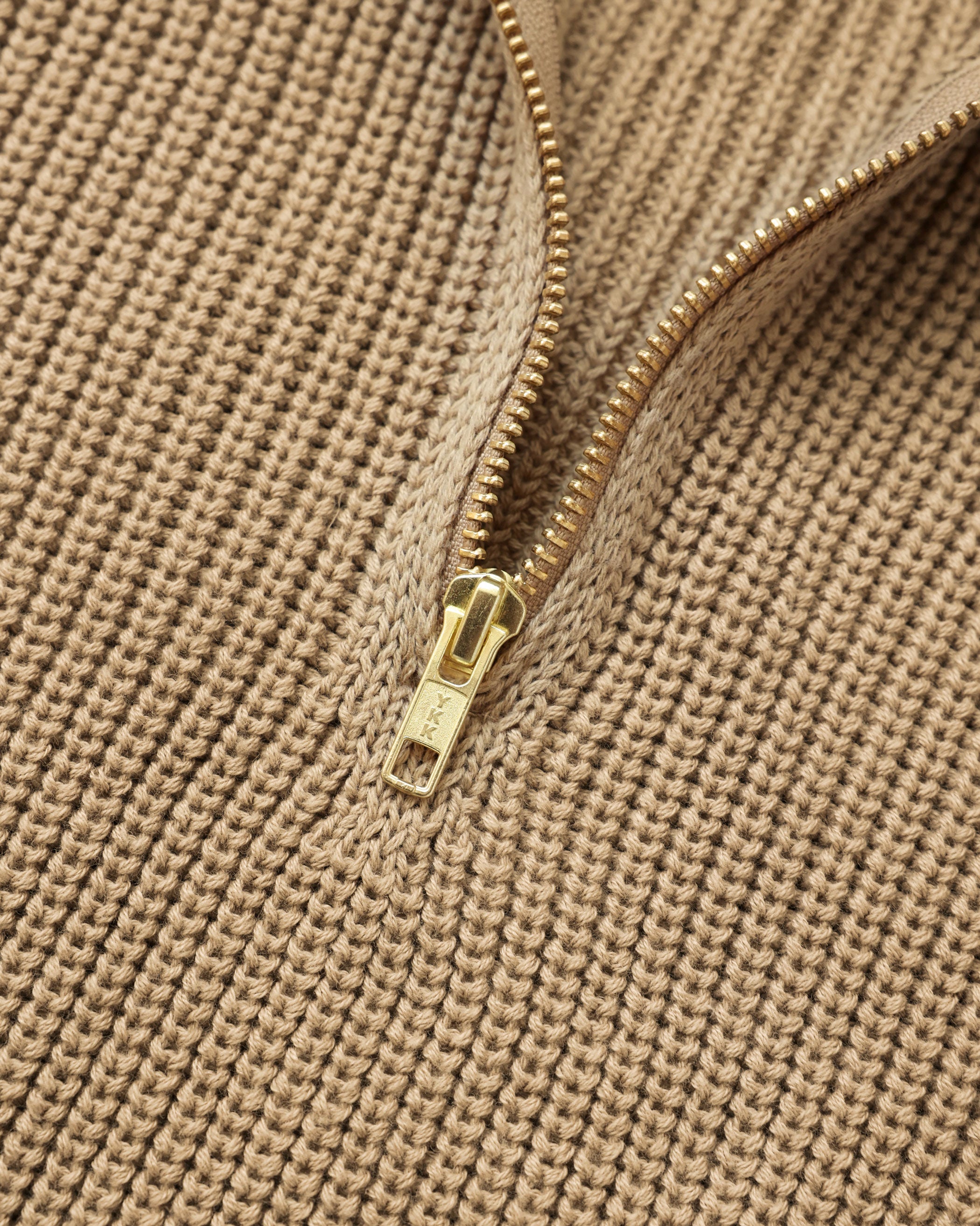 Made in Canada 100% Cotton Knit Half Zip Sweater Taupe Camel Beige - Unisex - Province of Canada