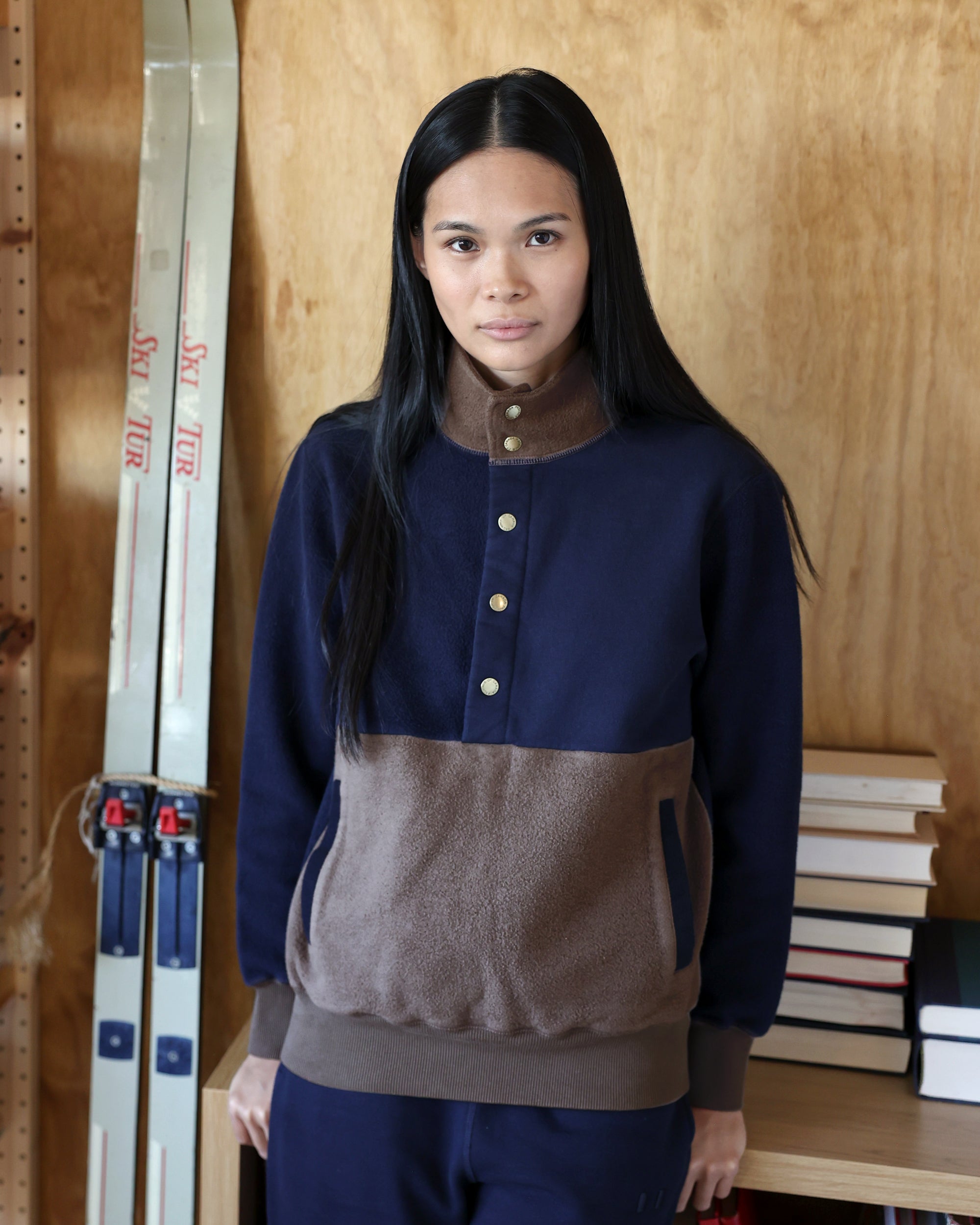 Made in Canada 100% Cotton Reverse Fleece Pullover Navy Blue Chestnut Brown - Unisex - Province of Canada