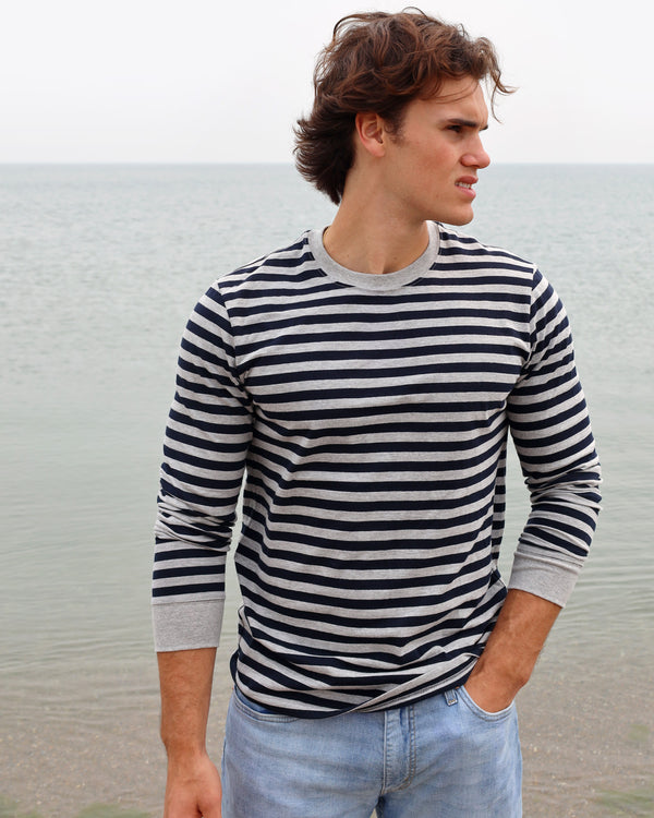 Made in Canada Monday Long Sleeve Tee Navy Stripe Unisex - Province of Canada
