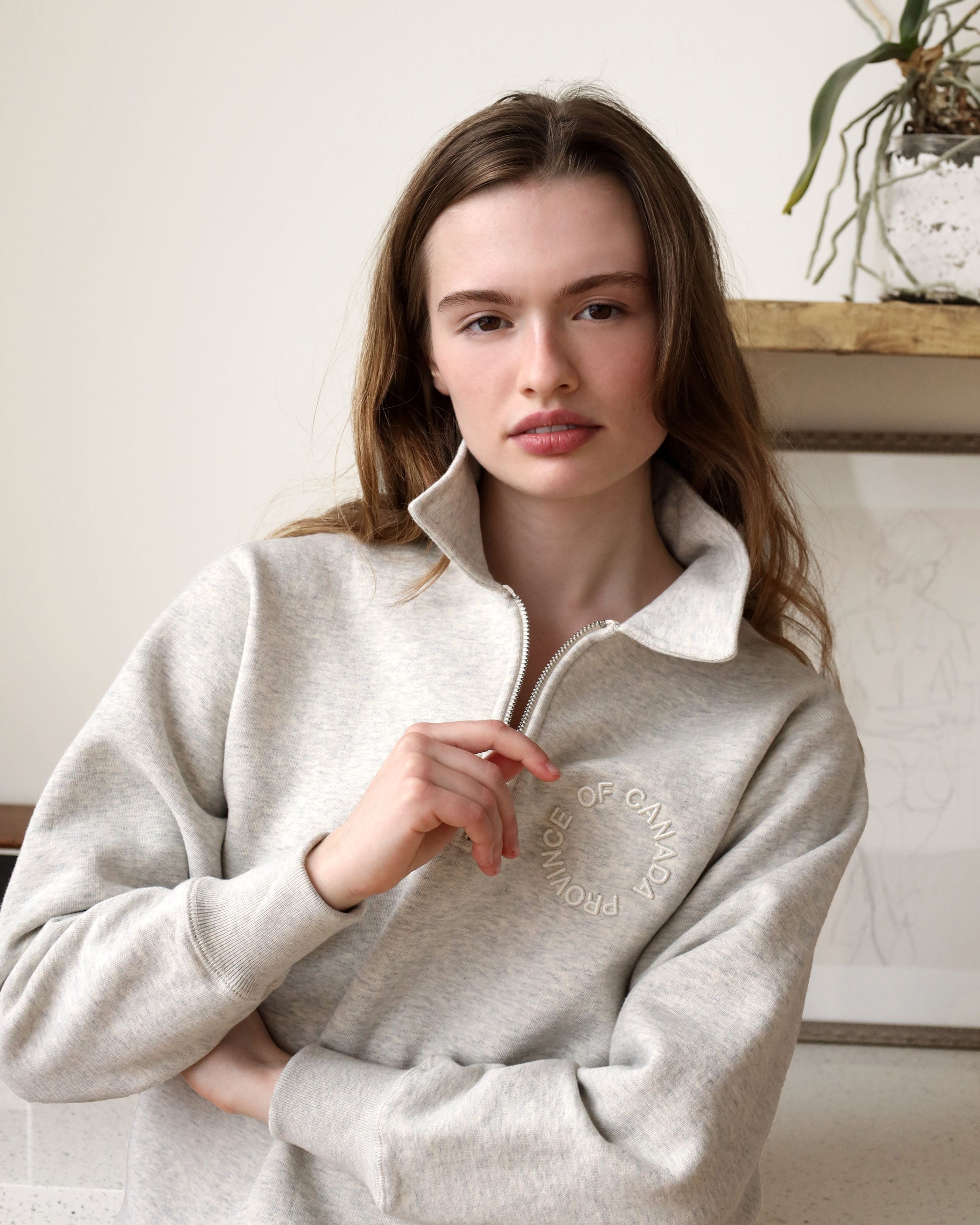 Made in Canada Half Zip Fleece Sweatshirt Eggshell - Unisex - Province of Canada