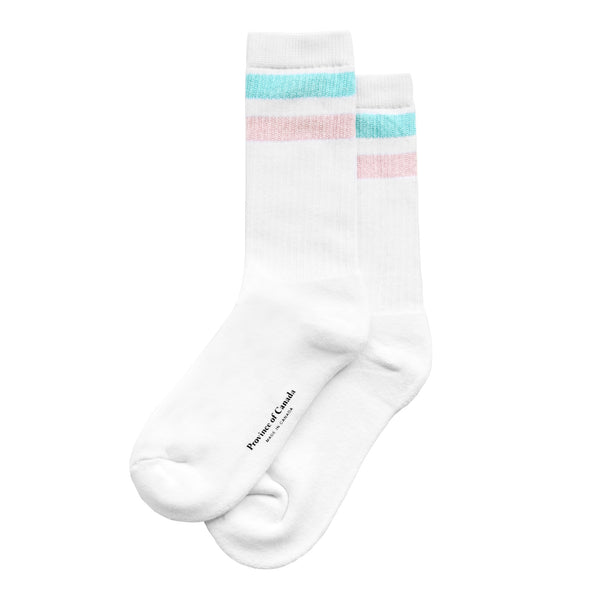 Made in Canada Deux Stripe Crew Sock Pink and Blue - Province of Canada