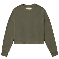 Made in Canada Pyjamas Organic Cotton Morning Waffle Long Sleeve Crop Top Olive - Province of Canada