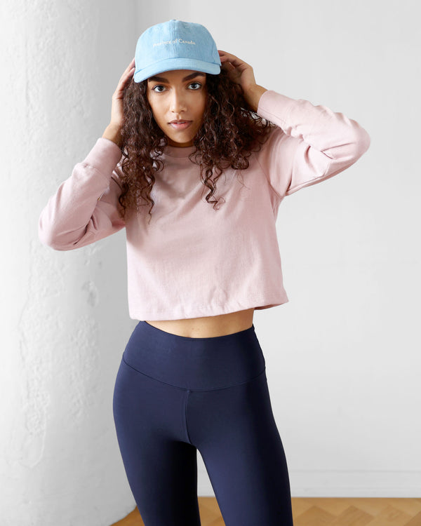 Made in Canada 100% Organic Cotton Monday Long Sleeve Crop Top Dusk Dirty Pink Champagne - province of canada