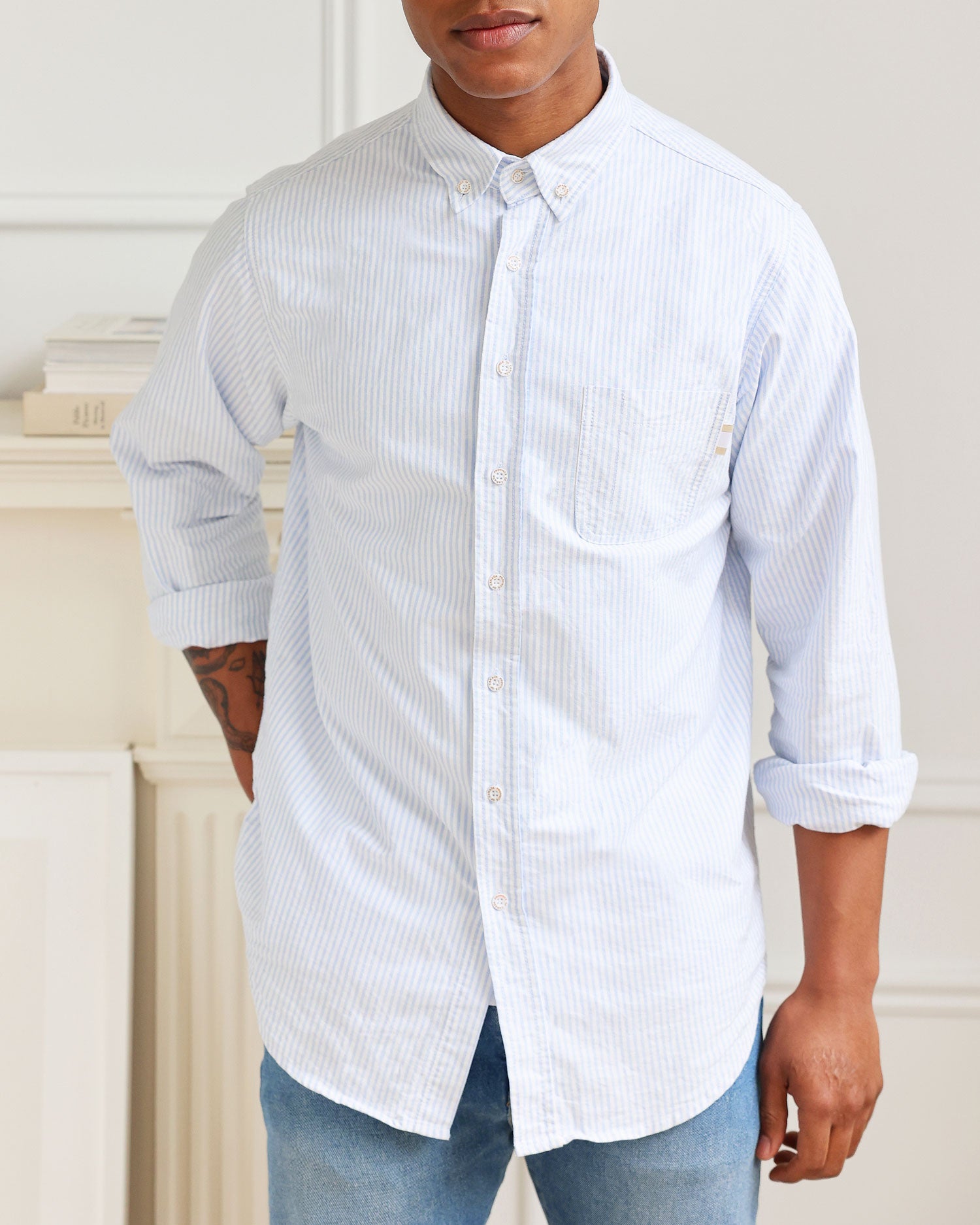 Blue oxford shirt men best sale