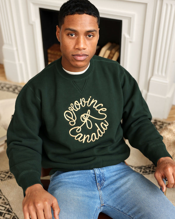 Made in Canada Embroidered Crest Fleece Sweatshirt Forest Unisex - Province of Canada