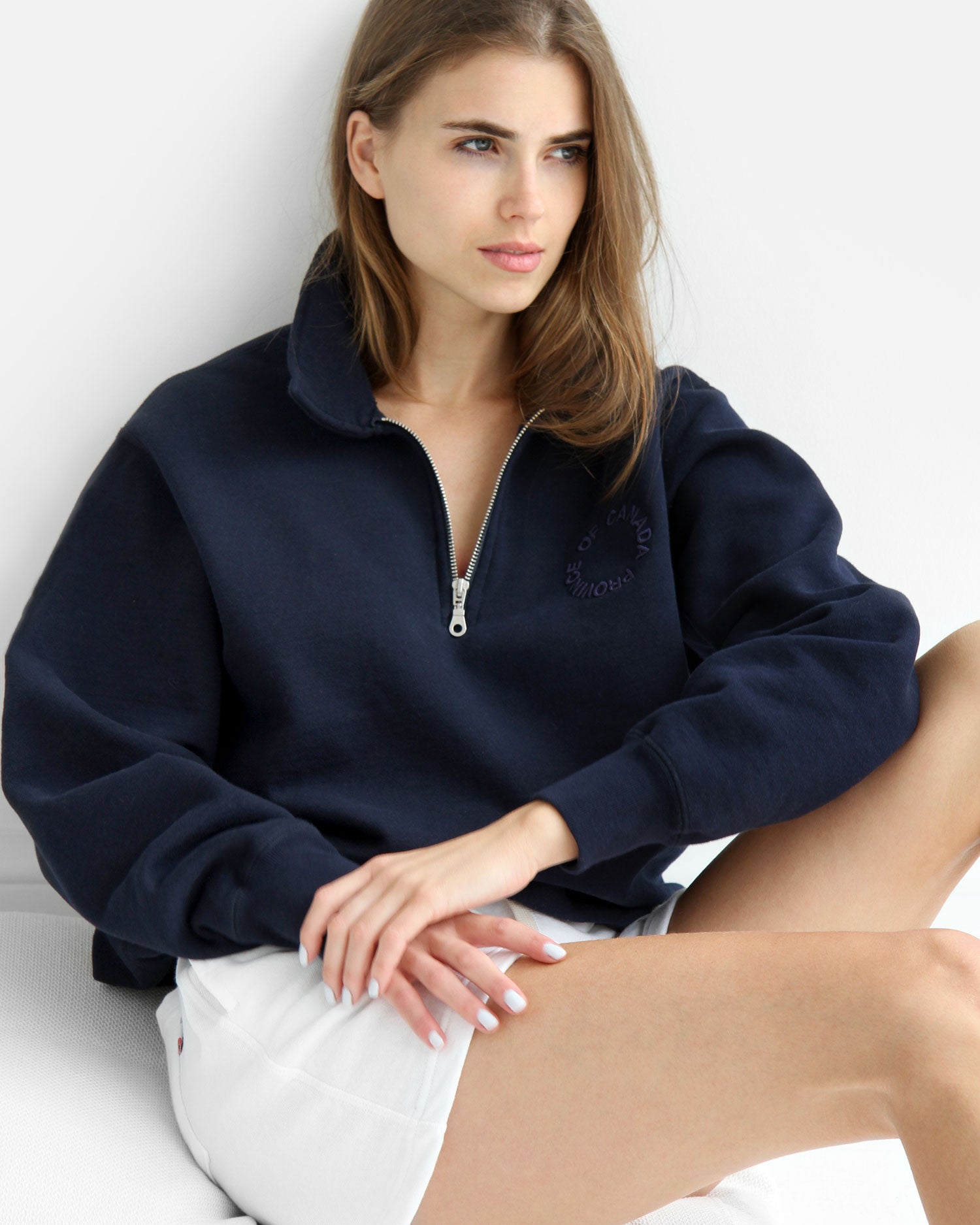 Half zip navy sweatshirt best sale