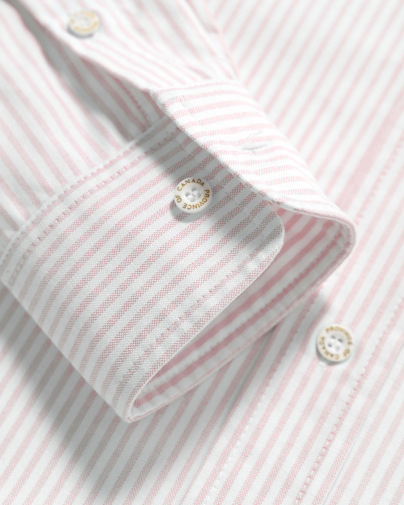 Made in Canada 100% Cotton Button Up Oxford Stripe Dress Pink - Province of Canada
