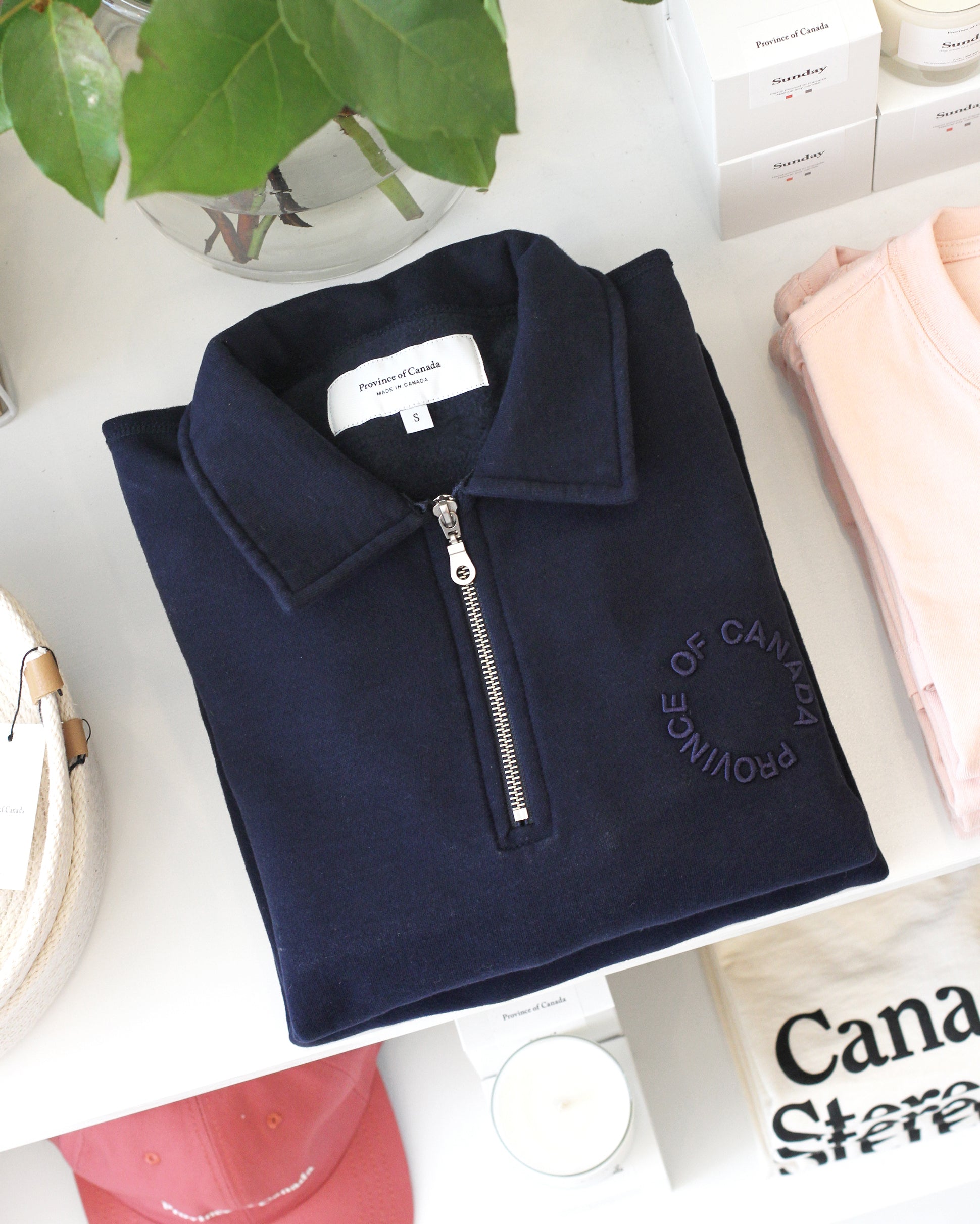 Made in Canada Half Zip Fleece Sweatshirt Navy - Unisex - Province of Canada